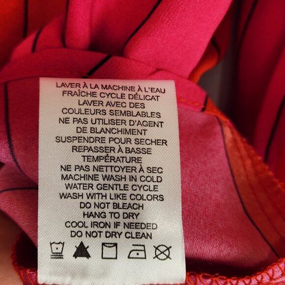 Tronjori Keyhole Neck Tie Blouse Women's M Red Pink Stripe Statement Feminine - Picture 8 of 8